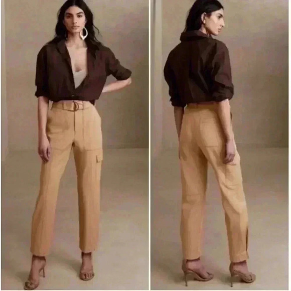 🆕Banana Republic Size 4T High Rise Denim Cargo Pants Slim Fit Cropped Ankle Fit - Picture 3 of 11